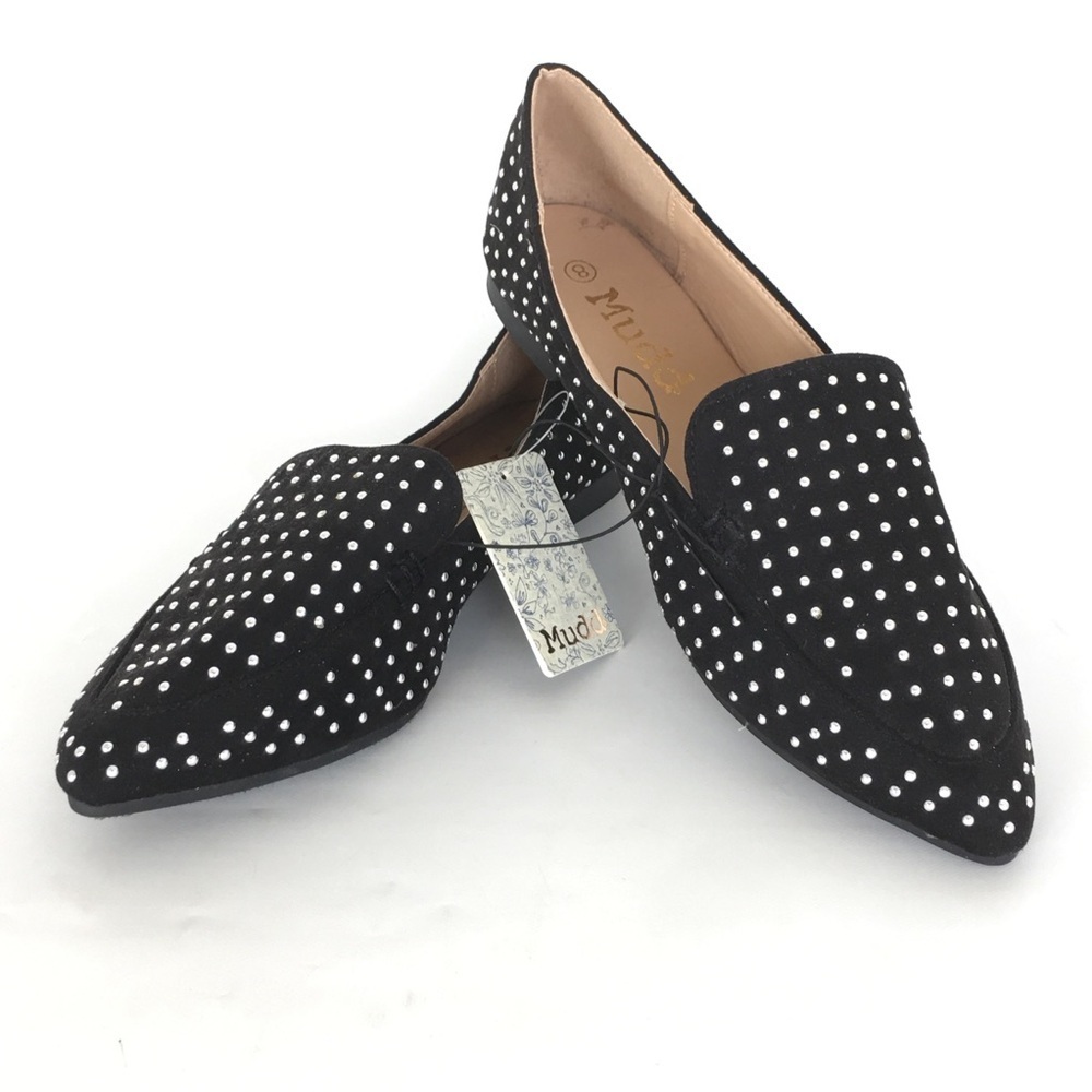 Mudd Black Silver Studded Pointy Toe Flats Women’s Size 8 NEW Dress Shoes Witchy - Picture 8 of 10